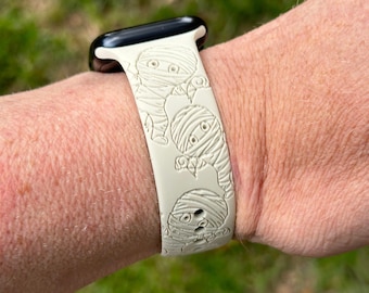 Halloween watch band for apple halloween jewelry silicone band laser engraved, apple watch compatible mummy 38/40/41mm, 42/44/45/49mm gift