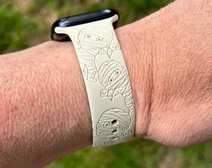 Halloween watch band for apple halloween jewelry silicone band laser engraved, apple watch compatible mummy 38/40/41mm, 42/44/45/49mm gift