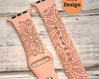 Spring widflowers watch band for apple 38mm 40mm 41mm 42mm 44mm 45mm personalized silicone mothers day gift laser engraved gift