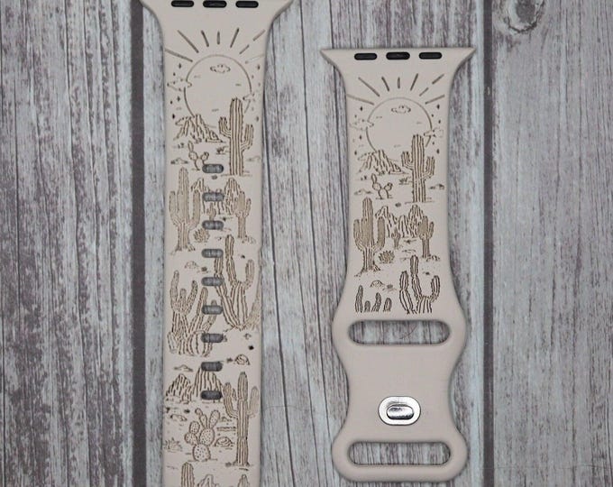 Western watch band for apple desert cactus silicone laser engraved strap 38mm 40mm 41mm 42mm 44mm 45mm 49mm gift
