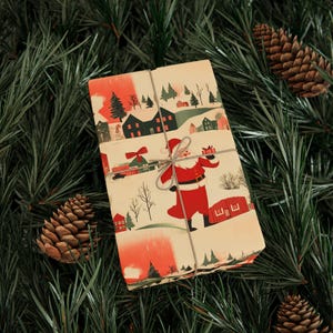 Vintage Christmas Santa Toile Gift Wrap Holiday Gift Wrapping Paper Christmas Gift Wrap Xmas Christmas Vintage Wrapping Paper Roll