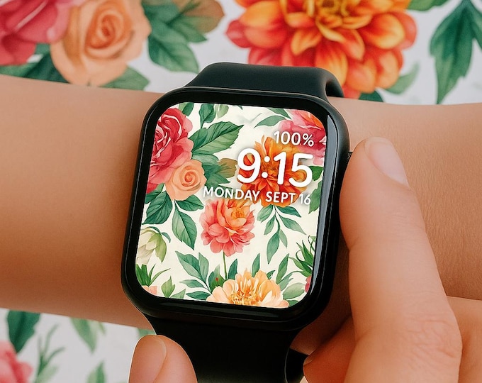 Floral Apple Watch Face, Watch Background, Women's Apple Watch Wallpaper, Instant Download Floral Spring Summer Design, Smart Watch