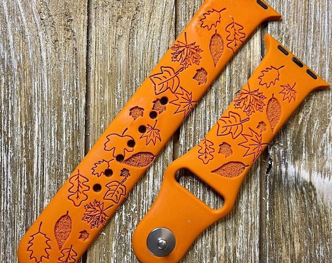 Fall watch band compatible with apple watch iwatch band silicone watch 38/40/41 42/44/45 strap laser engraved fall leaves