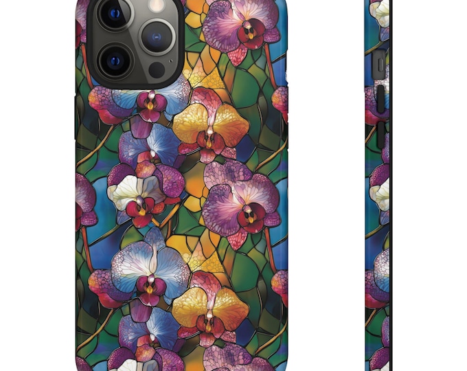 Orchid Stained Glass Effect Phone Case: Floral Art Design