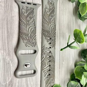 Feather boho watch band for apple watch compatible 38/40/41mm, 42/44/45mm, series 1,2,3,4,5,6,7,8,9,se,se2 silicone band laser engraved gift