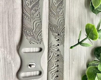 Feather boho watch band for apple watch compatible 38/40/41mm, 42/44/45mm, series 1,2,3,4,5,6,7,8,9,se,se2 silicone band laser engraved gift