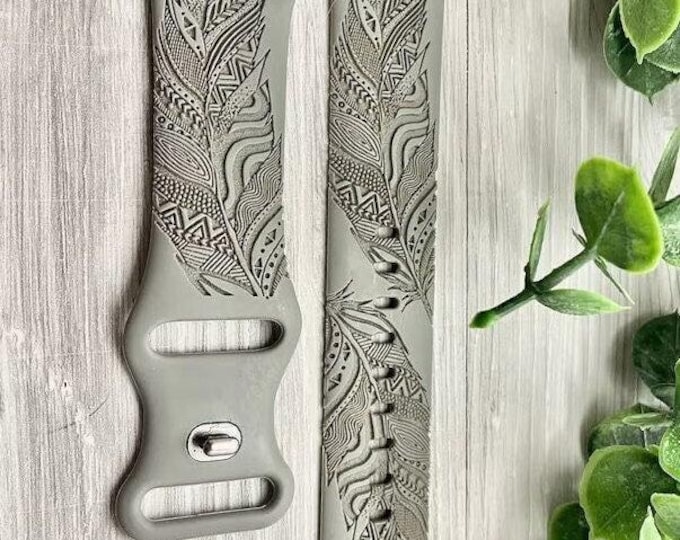 Feather boho watch band for apple watch compatible 38/40/41mm, 42/44/45mm, series 1,2,3,4,5,6,7,8,9,se,se2 silicone band laser engraved gift