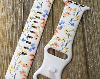 Wildflower silicone watch band for apple  38mm 40mm 41mm 42mm 44mm 45mm watercolor wildflowers series 1 - 7 laser women gift