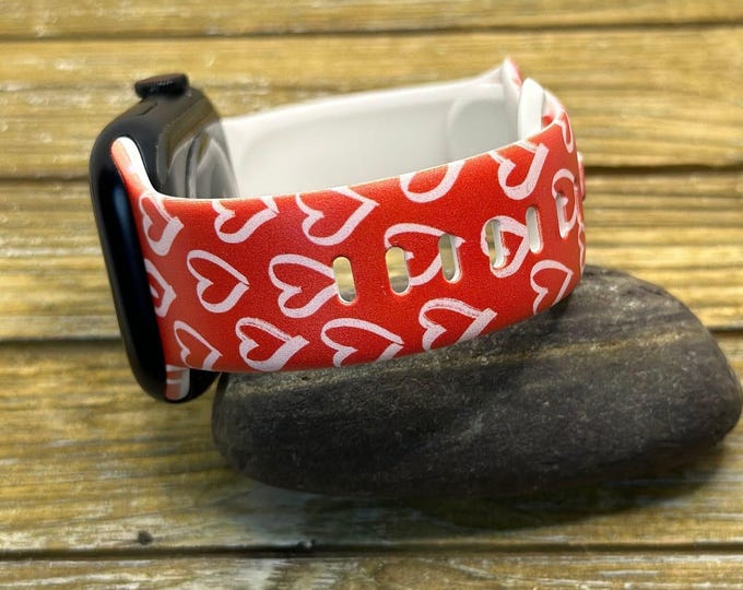 Valentine hearts watch band for apple watch samsung fitbit versa silicone  red kisses xoxo love gift
