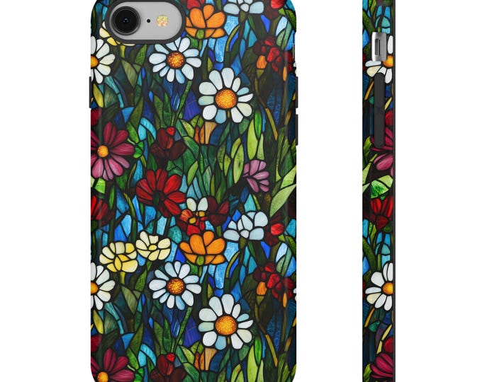 Floral Stained Glass Phone Case: Rose Gold Wildflower Design