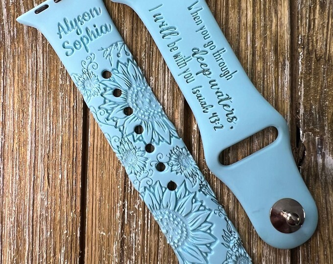 Sunflower Apple Watch Band –Engraved Silicone  Psalm 43:2 Faith Gift – Fits 38/40/41mm, 42/44/45mm, 49mm – Christian Gift for Her