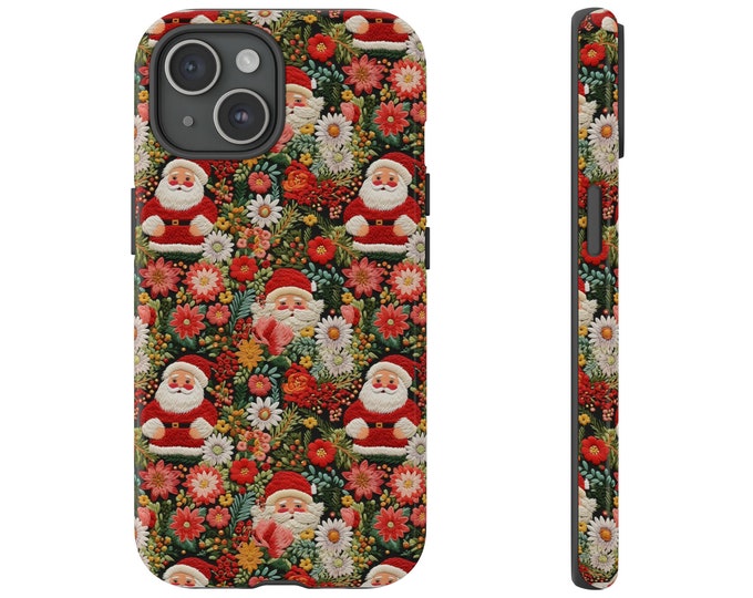 Christmas Case for Iphone  14 13 12 11 XR XS Tough Phone Case Vintage Christmas Case Embroidered Effect Case Cottagecore