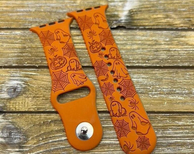 Halloween watch band for apple engraved silicone spooky pumpkin 38mm 40mm 41mm 42mm 44mm 45mm halloween accessory gift