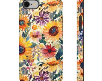 Funda para teléfono con diseño de girasoles en acuarela: diseño floral para iPhone y Galaxy