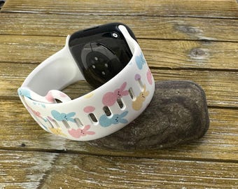Easter Bunnies Watch Band – Silicone Strap for Apple, Samsung & Fitbit (38/40/41, 42/44/45, 49mm) – Spring Gift for Her