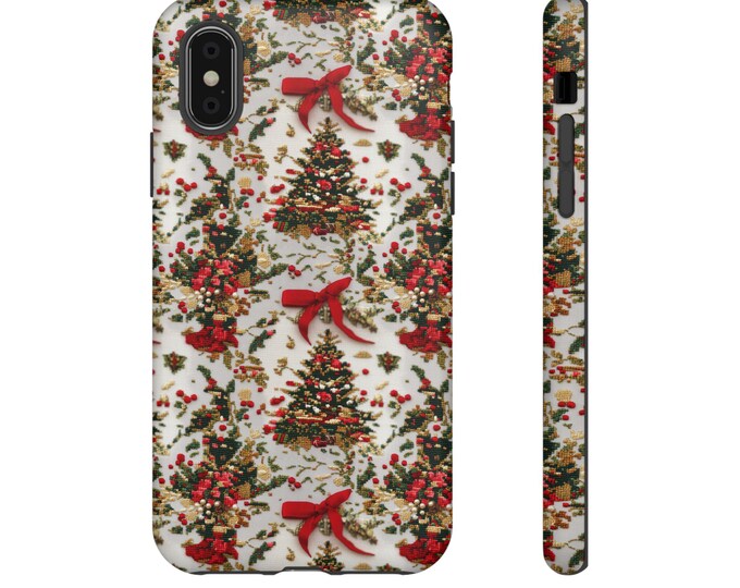 Christmas Cross Stitch Phone Case | Festive Embroidery Design for iPhone & Samsung | Holiday Gift Idea (FLAT CASE)