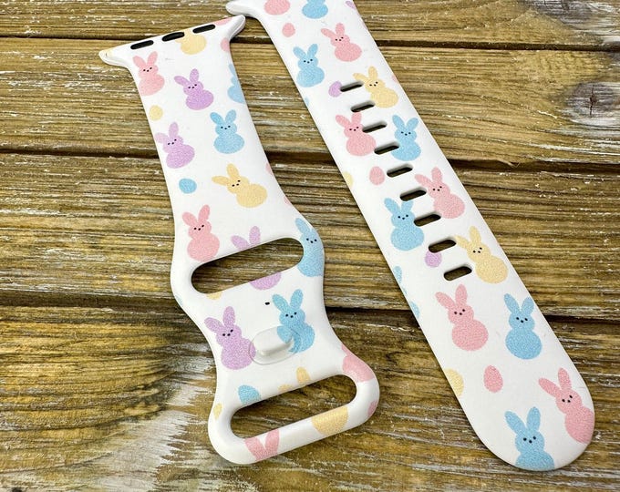 Easter Peep Bunnies Watch Band – Silicone Strap for Apple Watch (38/40/41, 42/44/45, 49mm) – Spring Gift for Her