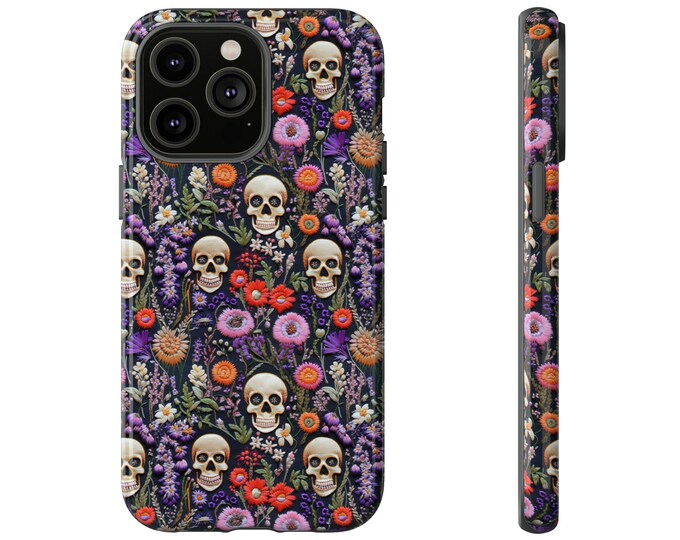 Halloween Skeleton Phone Case iPhone Version Embroidered Floral Charm Phone Cover | Cottagecore Iphone Mag Safe version