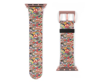 Cinturino per Apple Watch in stile hippie retrò anni '70: cinturino in similpelle Peace & Love