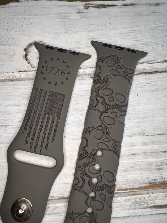 Skulls Flag USA Patriotic 1776 Apple Watch Band Silicone Military