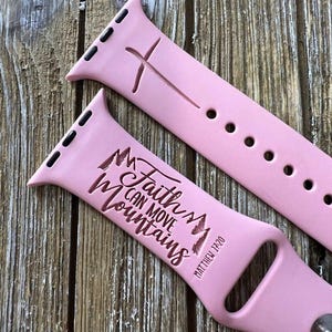 Christelijke appelhorlogeband geloof kan bergen verzetten religieus bijbelvers iwatch siliconen band gegraveerd 38 mm 40 mm 41 mm 42 mm 44 mm 45 mm cadeau