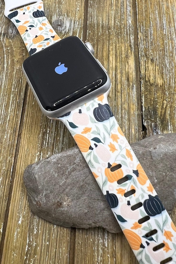Pumpkin Apple Watch Band: Fall Florals, Fits Series 1-9 & SE  display picture 2