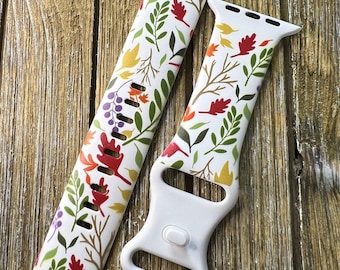Fall autumn watch band for apple watch 38 40 41 42 44 45mm hello fall autumn floral flowers apple watch engraved silicone gift
