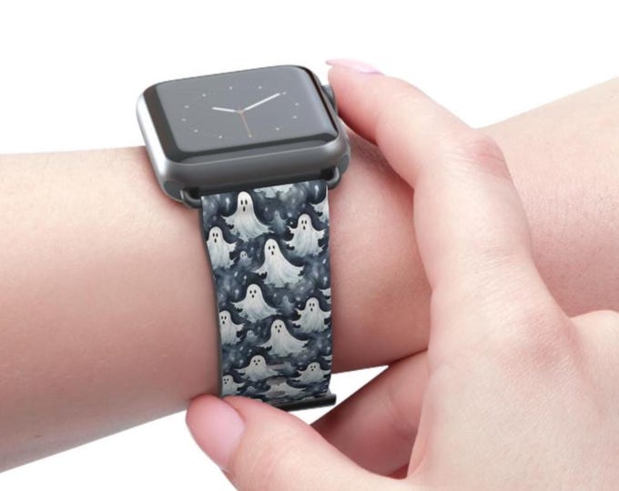 Spooky Ghost Faux Leather Apple Watch Band: Halloween Accessory
