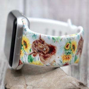Highland cow sunflowers watch band for apple samsung flowers western boho women iwatch strap 40mm 41mm 42mm 44mm 45mm gift