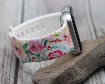 Spring flowers watch band for apple watch iwatch samsung silicone water color  floral 38/40/41 42/44/45 strap women gift