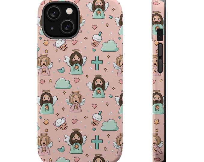 Kawaii Jesus iPhone Case: Pastel Christian Art, Magsafe Compatible