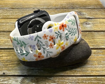 Wildflower Watch Band compatible with Apple Watch iWatch Band Silicone Watch 38/40/41 42/44/45 Strap Laser Spring Floral Mother Day Gift