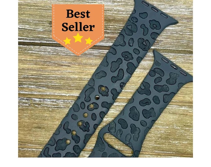 Leopard print silicone apple watch band | laser engraved cheetah strap | compatible with series 1-10 & ultra (38mm - 49mm)