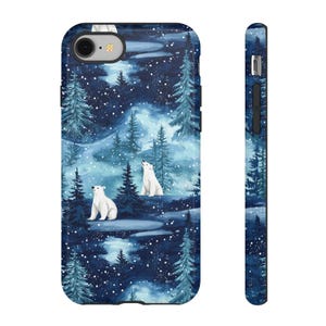 Winter Polar Bear Phone Case for iPhone 16, 15, 14, Samsung S24, S23, S22 - Polar Bear Holiday Scene - Arctic Winter Wonderland Design