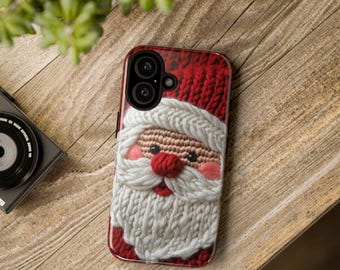 Santa Christmas Phone Case – Santa Faux Knit Cover for iPhone 16 15 14 13, Samsung S24 S23 – Holiday Gift for Her