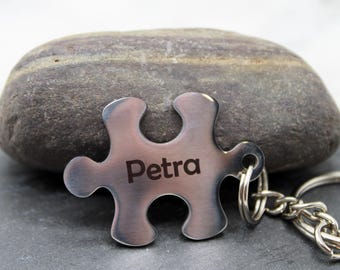Personalized puzzle stainless steel silver keychain birthday gift christmas gift gift for her keychain ring custom keychain gift for her