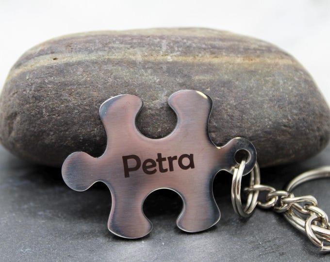 Personalized puzzle stainless steel silver keychain birthday gift christmas gift gift for her keychain ring custom keychain gift for her
