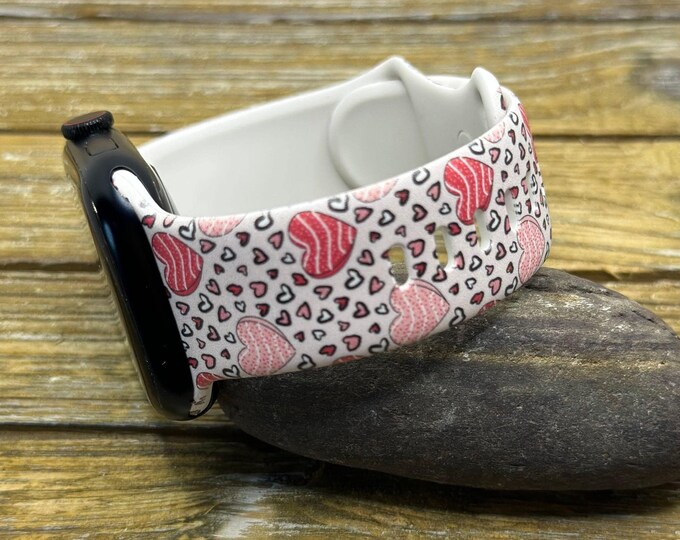 Valentine big hearts watch band for apple watch samsung fitbit versa silicone  red kisses xoxo love gift