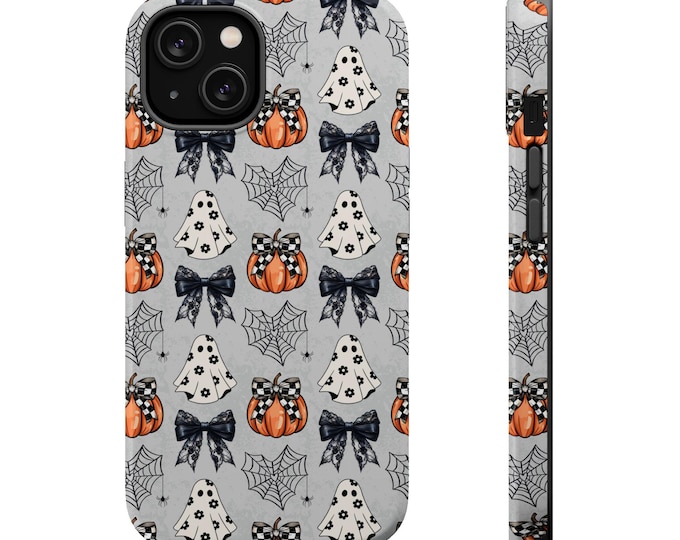 Halloween Pumpkins Phone Case: Coquette Ghosts, Magnetic MagSafe Tough Case