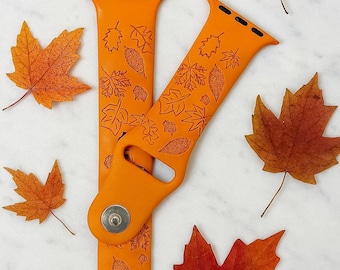 Autumn fall Leaves watch band for apple watch band silicone watch Strap 38/40/41 42/44/44 strap laser engraved Gift for Her