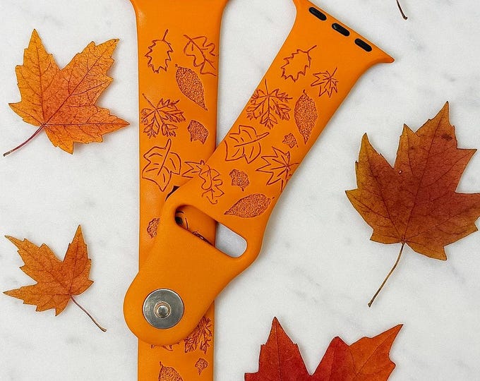 Autumn fall Leaves watch band for apple watch band silicone watch Strap 38/40/41 42/44/44 strap laser engraved Gift for Her