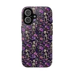 Vintage Skeletons Floral Phone Case: Embroidered Charm, Halloween Cottagecore