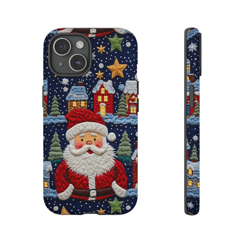 Embroidered Santa Phone Case: Winter Cottagecore Tough Case image 2
