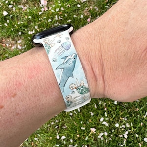 Summer Shark silicone watch band, apple watch compatible 38/40/41mm, 42/44/45mm, series 1,2,3,4,5,6,7,8,9,se,se2 gift