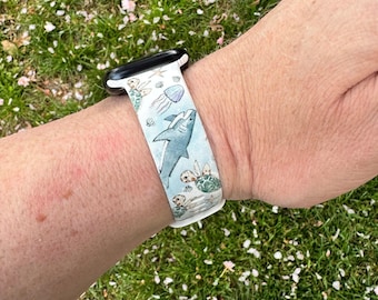 Summer Shark silicone watch band, apple watch compatible 38/40/41mm, 42/44/45mm, series 1,2,3,4,5,6,7,8,9,se,se2 gift