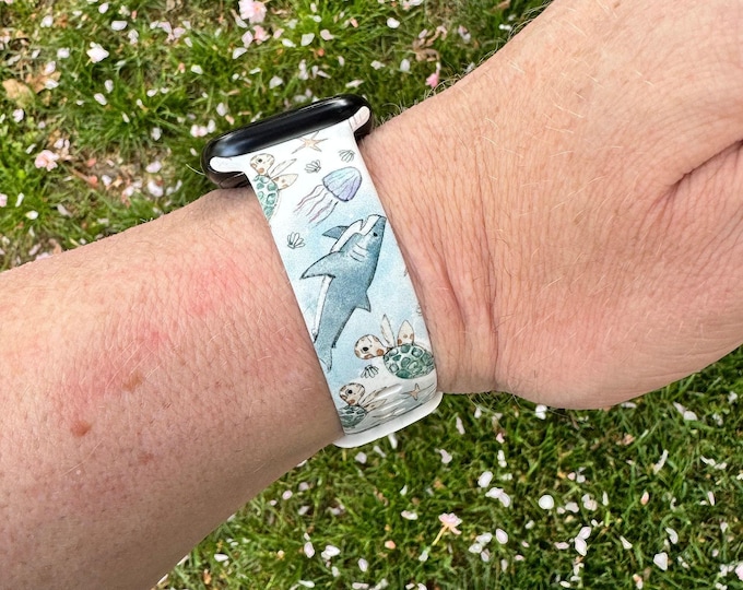 Summer Shark silicone watch band, apple watch compatible 38/40/41mm, 42/44/45mm, series 1,2,3,4,5,6,7,8,9,se,se2 gift