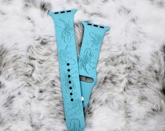 Whale Shark Silicone Band Laser Engraved, Apple Watch Compatible 38/40/41mm, 42/44/45mm, Series 1,2,3,4,5,6,7,8,9,SE,SE2