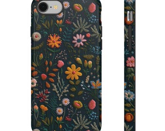 Vintage Dark Green Floral Embroidery Cottagecore Phone Case | Delicate Boho Florals | Dark Academia | MagSafe | iPhone | Pixel | Samsung