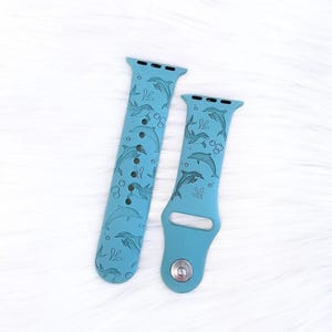 Dolphins watch band for apple watch silicone band laser engraved 38/40/41mm, 42/44/45mm, series 1,2,3,4,5,6,7,8,9 gift for her