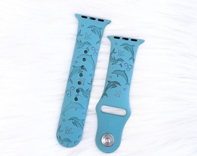 Dolphins watch band for apple watch silicone band laser engraved 38/40/41mm, 42/44/45mm, series 1,2,3,4,5,6,7,8,9 gift for her